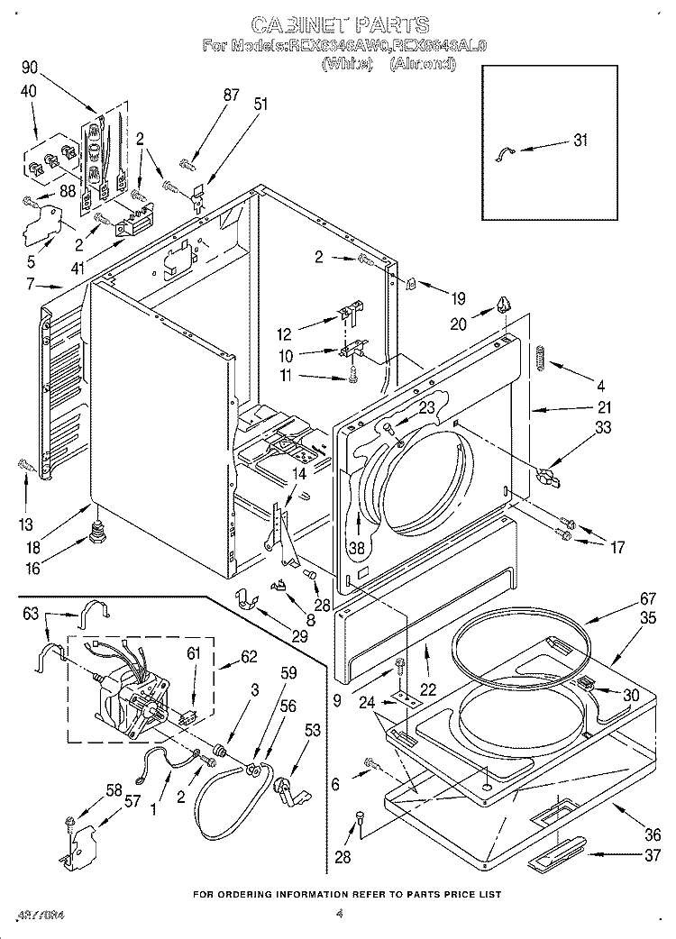 SECTION Diagram and Parts List for REX6646AW0  Roper Dryer