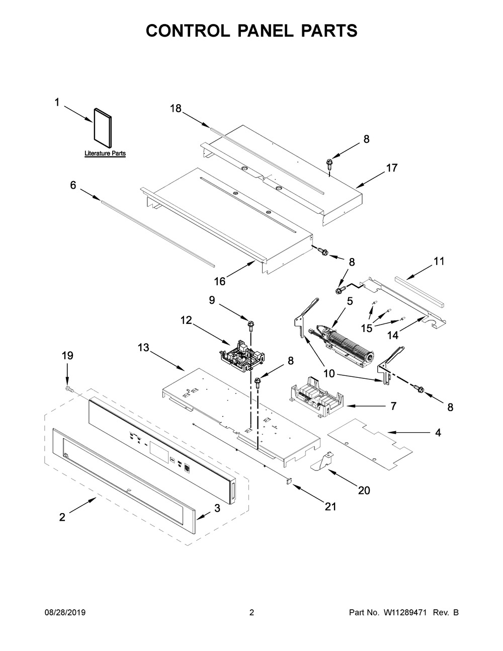 Control Panel Parts Diagram and Parts List for KODE900HSS00  Whirlpool Wall Oven