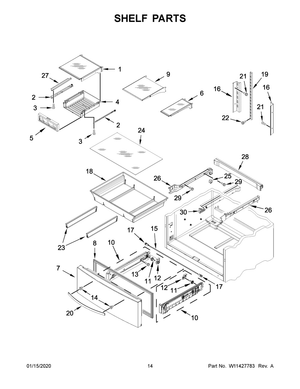 Shelf Parts Diagram and Parts List for WRX735SDHZ03  Whirlpool Refrigerator