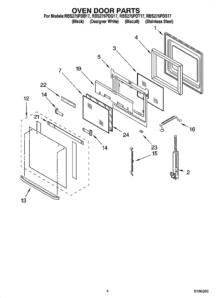 OVEN DOOR PARTS Diagram and Parts List for RBS275PDQ17  Whirlpool Wall Oven