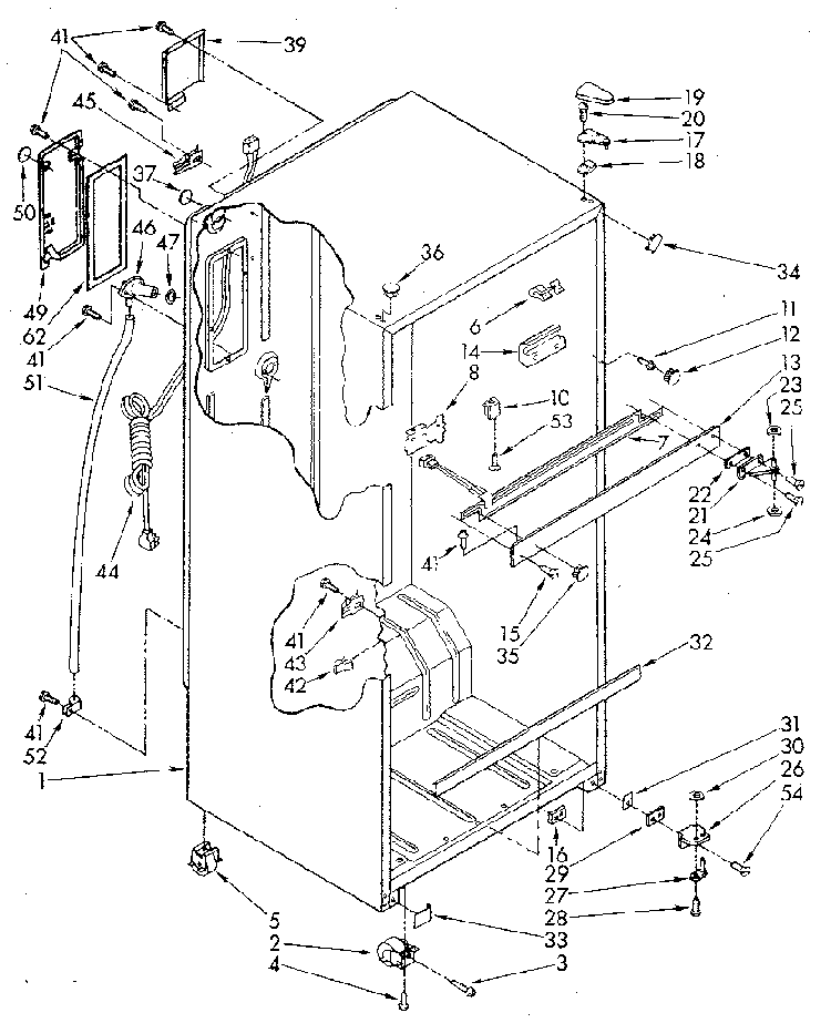 Cabinet Diagram and Parts List for ET18GKXSM0B  Whirlpool Refrigerator