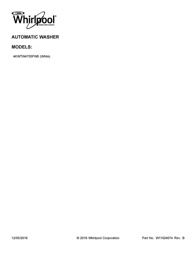 Cover Sheet Diagram and Parts List for 4KWTW4705FW0  Whirlpool Washer