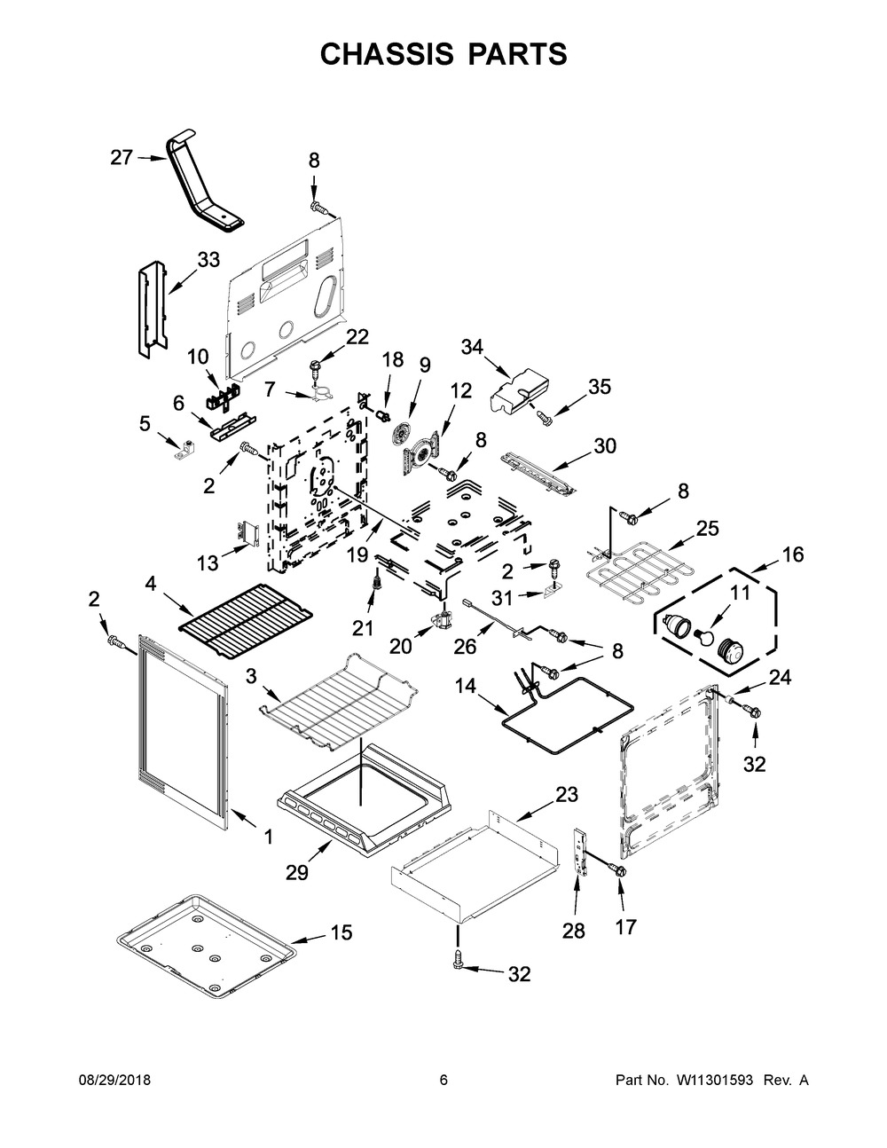 Chassis Parts Diagram and Parts List for KFEG500EBS3  Whirlpool Range