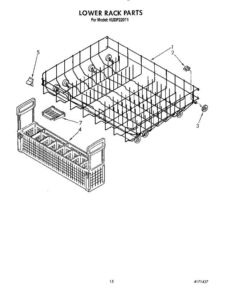 LOWER RACK Diagram and Parts List for KUDP220T1  KitchenAid Dishwasher