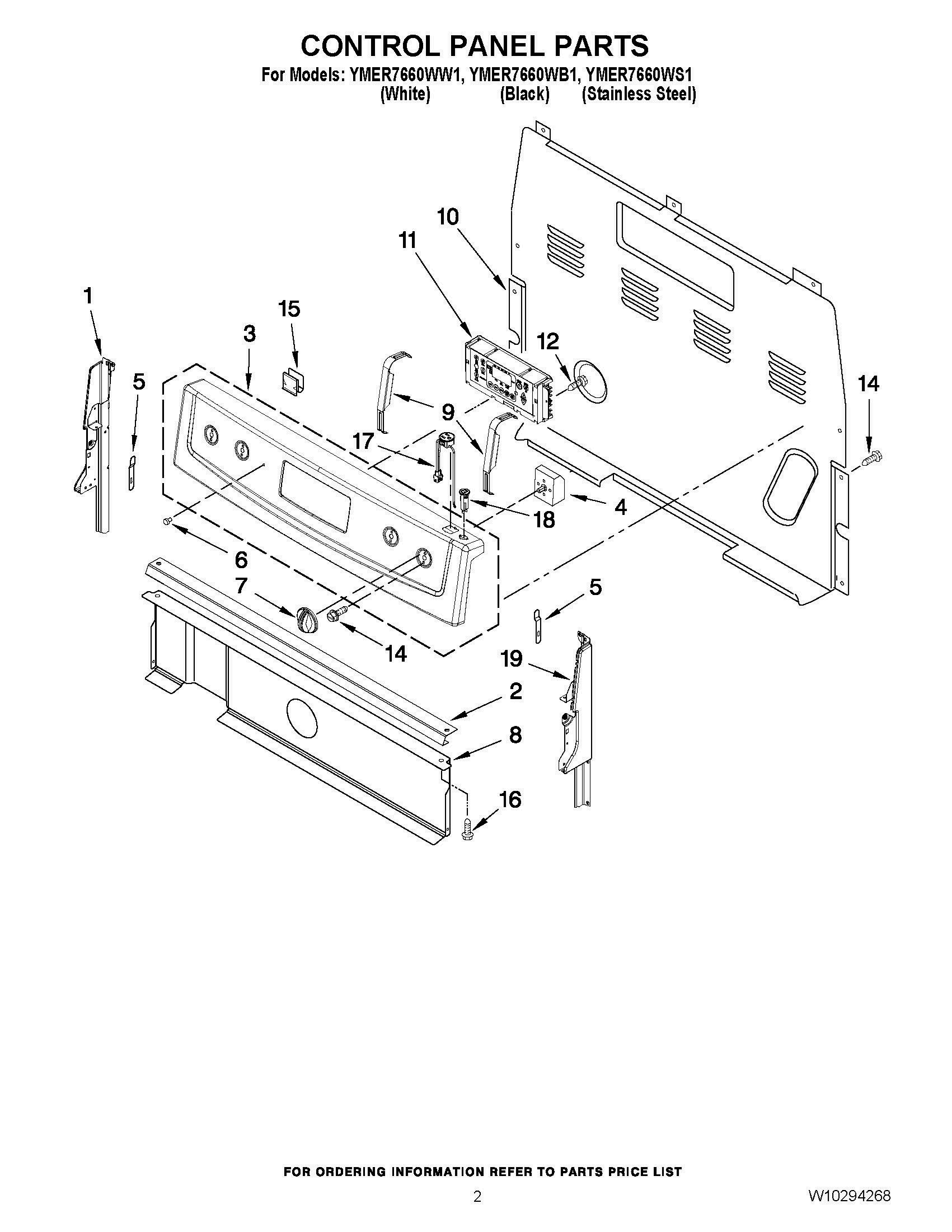 02 - CONTROL PANEL PARTS Diagram and Parts List for YMER7660WB1  Whirlpool Range