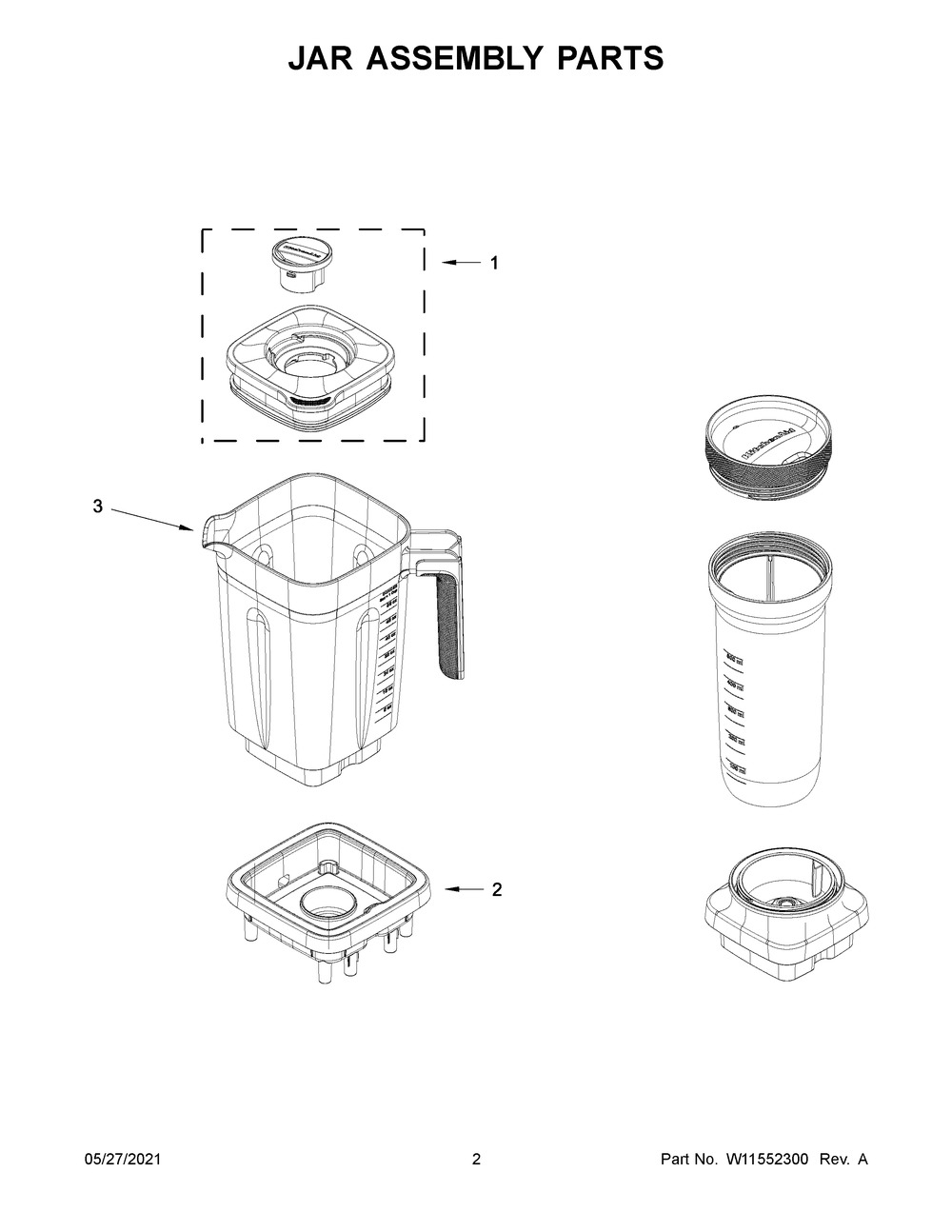 Jar Assembly Parts Diagram and Parts List for KSB1325YOB0  Whirlpool Blender