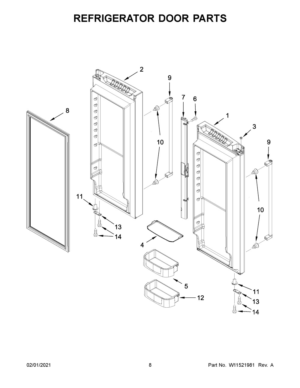 Refrigerator Door Parts Diagram and Parts List for JFFCF72DKL01  Whirlpool Refrigerator