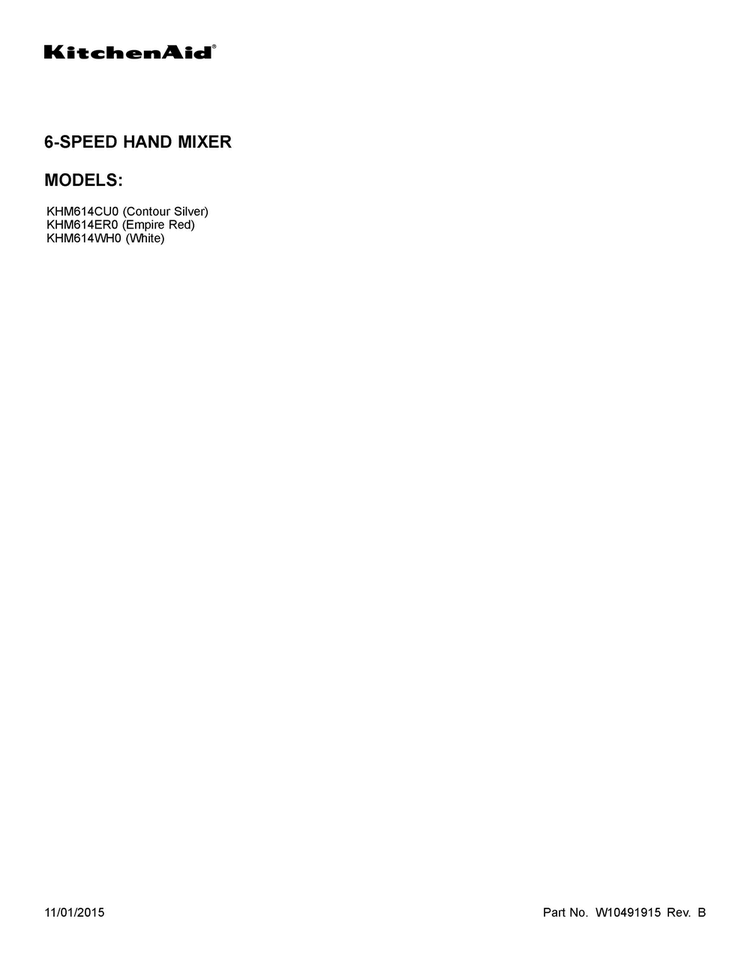 Cover Sheet Diagram and Parts List for KHM614ER0  KitchenAid Mixer
