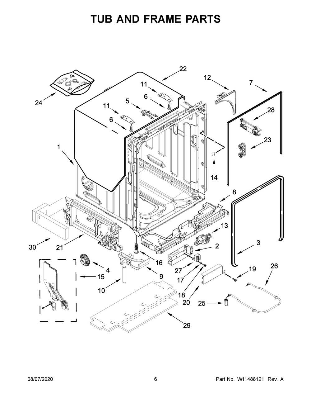 Tub And Frame Parts Diagram and Parts List for KDFE204KPS0  Whirlpool Dishwasher