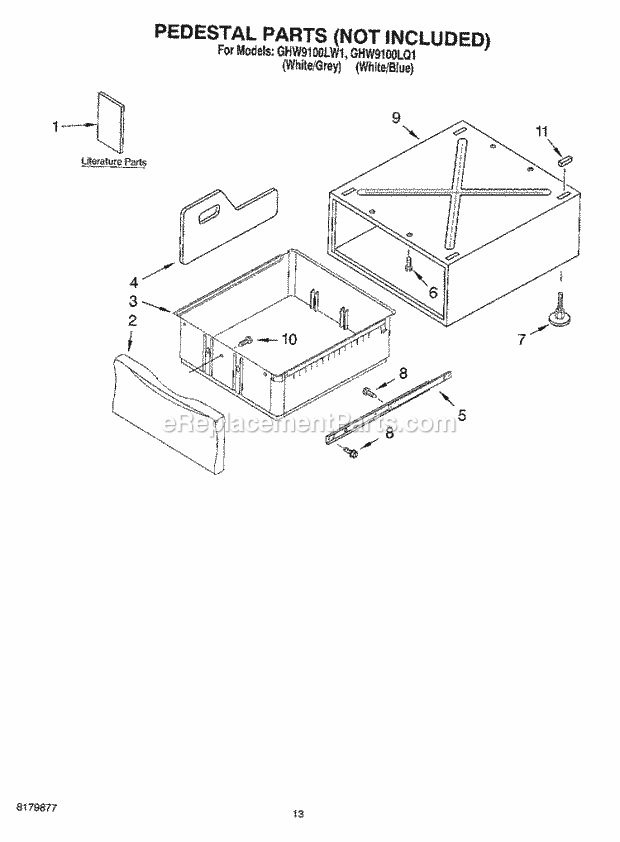 PEDESTAL Diagram and Parts List for GHW9100LW1  Whirlpool Washer