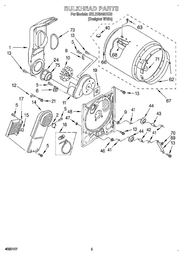 SECTION Diagram and Parts List for 3XLER5435HQ0  Whirlpool Dryer