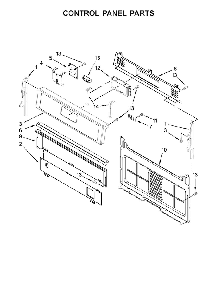 Control Panel Parts Diagram and Parts List for WFG515S0ED0  Whirlpool Range