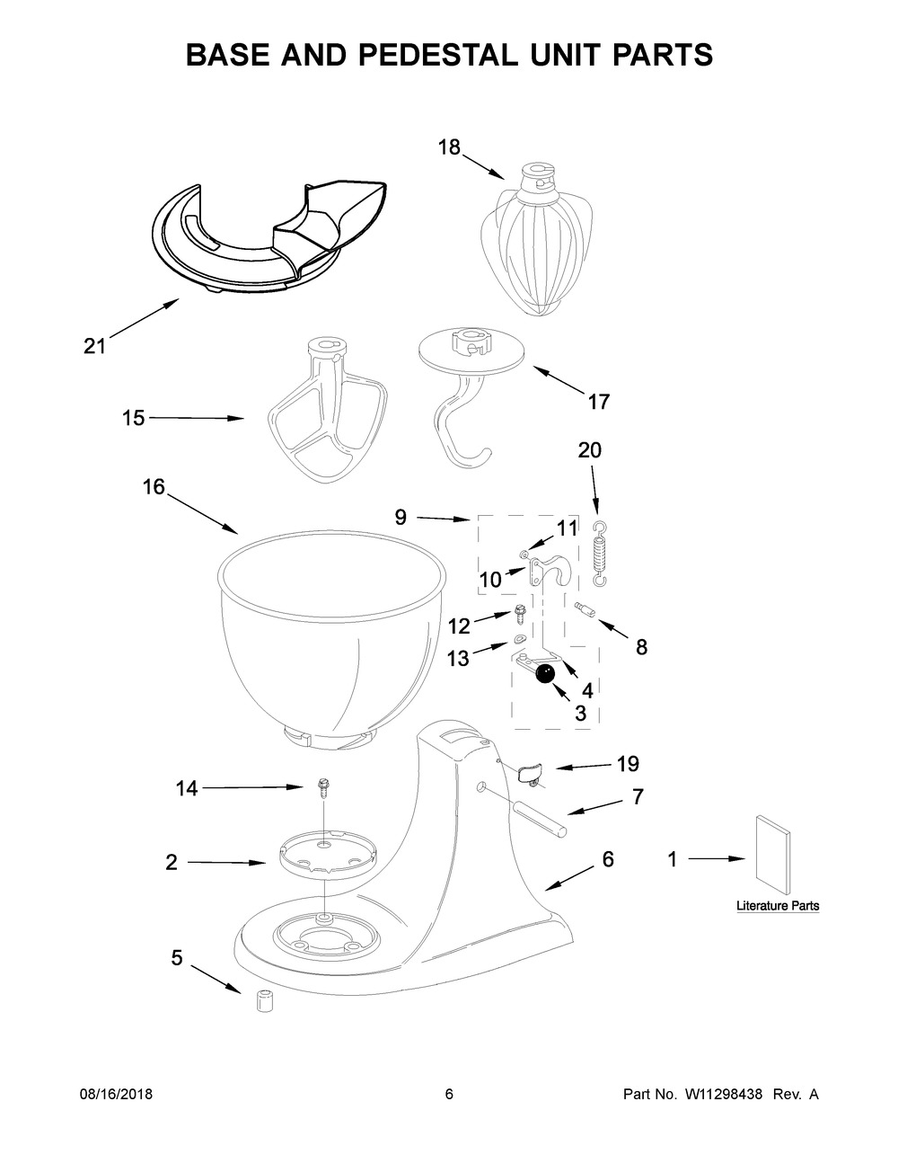 Base And Pedestal Unit Parts Diagram and Parts List for 5KSM45BAQ4  Whirlpool Mixer