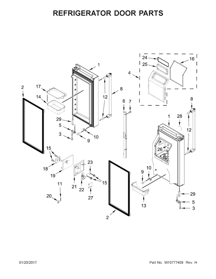 Refrigerator Door Parts Diagram and Parts List for KRMF706EBS00  KitchenAid Refrigerator