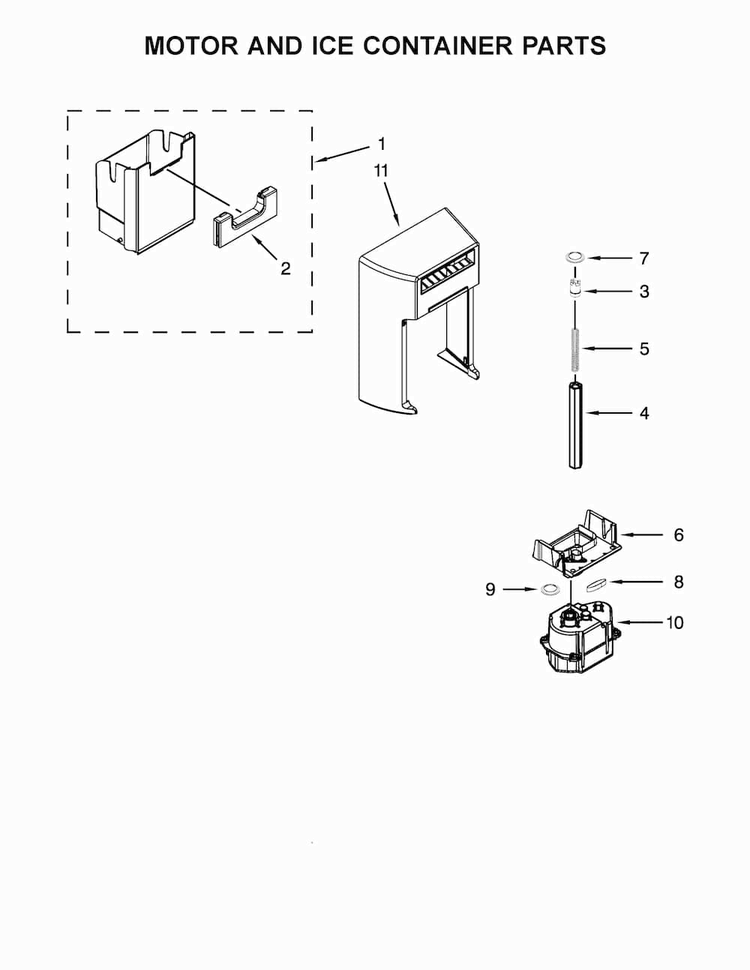 Motor And Ice Container Parts Diagram and Parts List for 10651789410  Kenmore Refrigerator