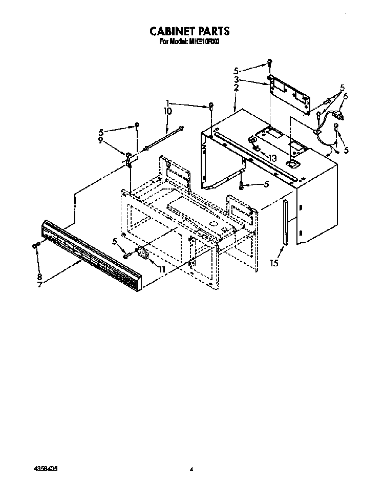 Cabinet Diagram and Parts List for MHE10RX0  Roper Microwave