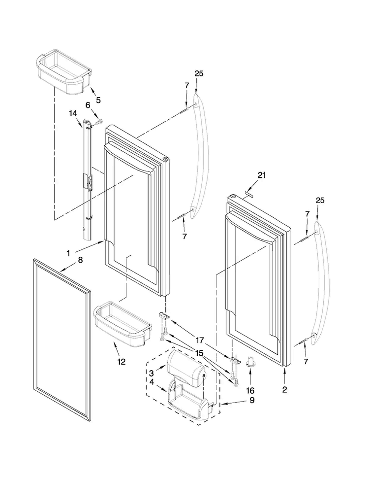 Refrigerator Door Parts Diagram and Parts List for 10672003012  Kenmore Refrigerator