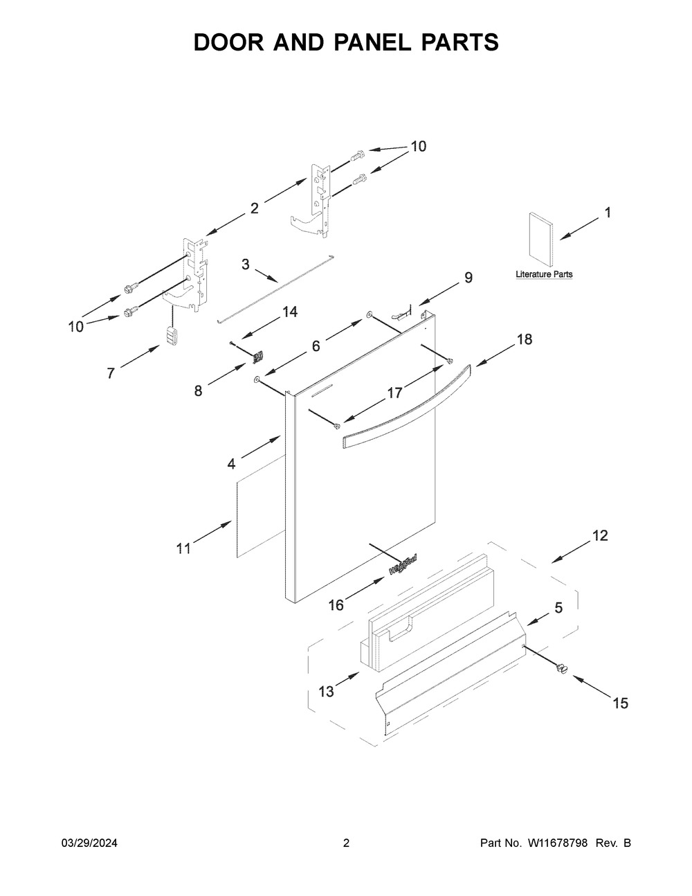 Door And Panel Parts Diagram and Parts List for WDT540HAMZ1  Whirlpool Dishwasher