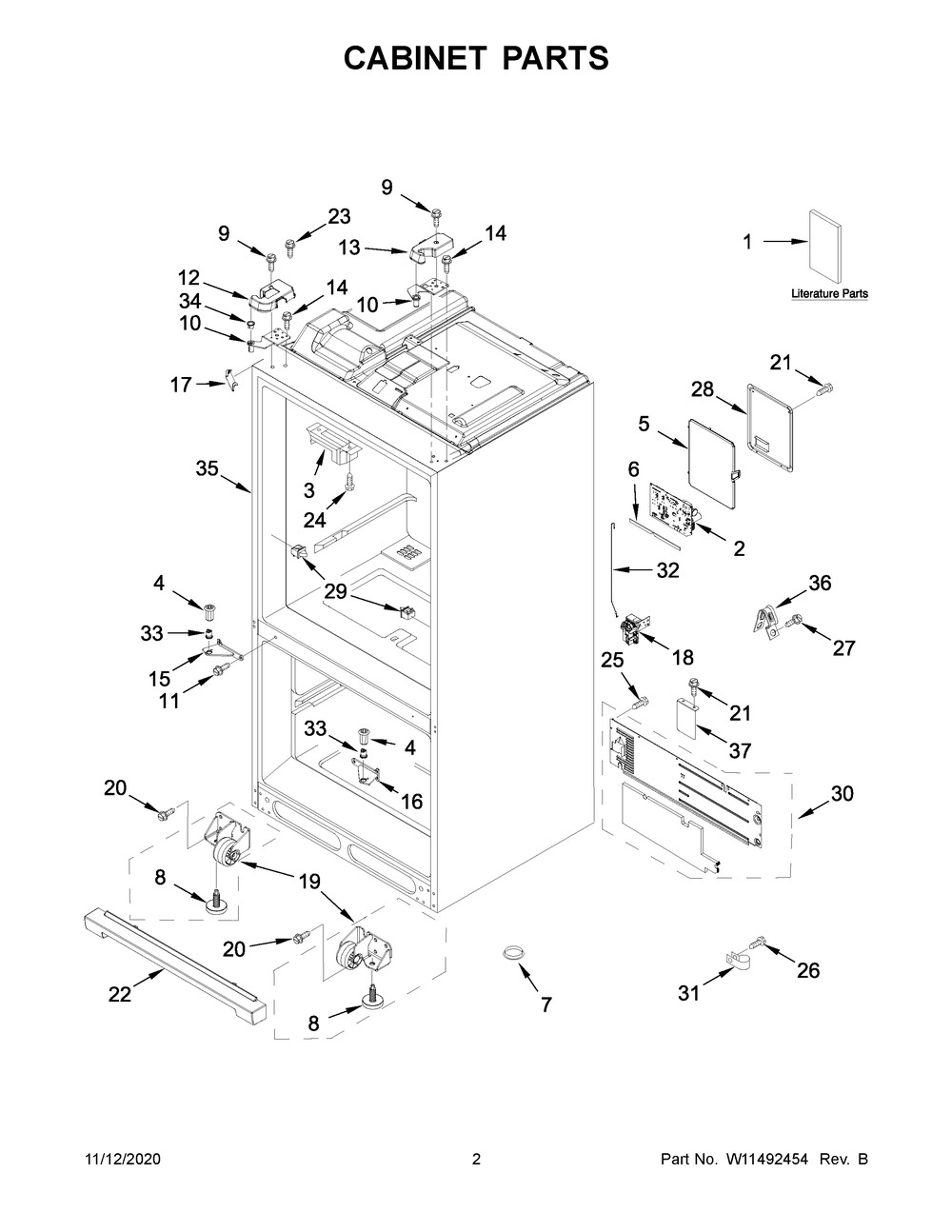 Cabinet Parts Diagram and Parts List for WRF767SDHZ02  Whirlpool Refrigerator