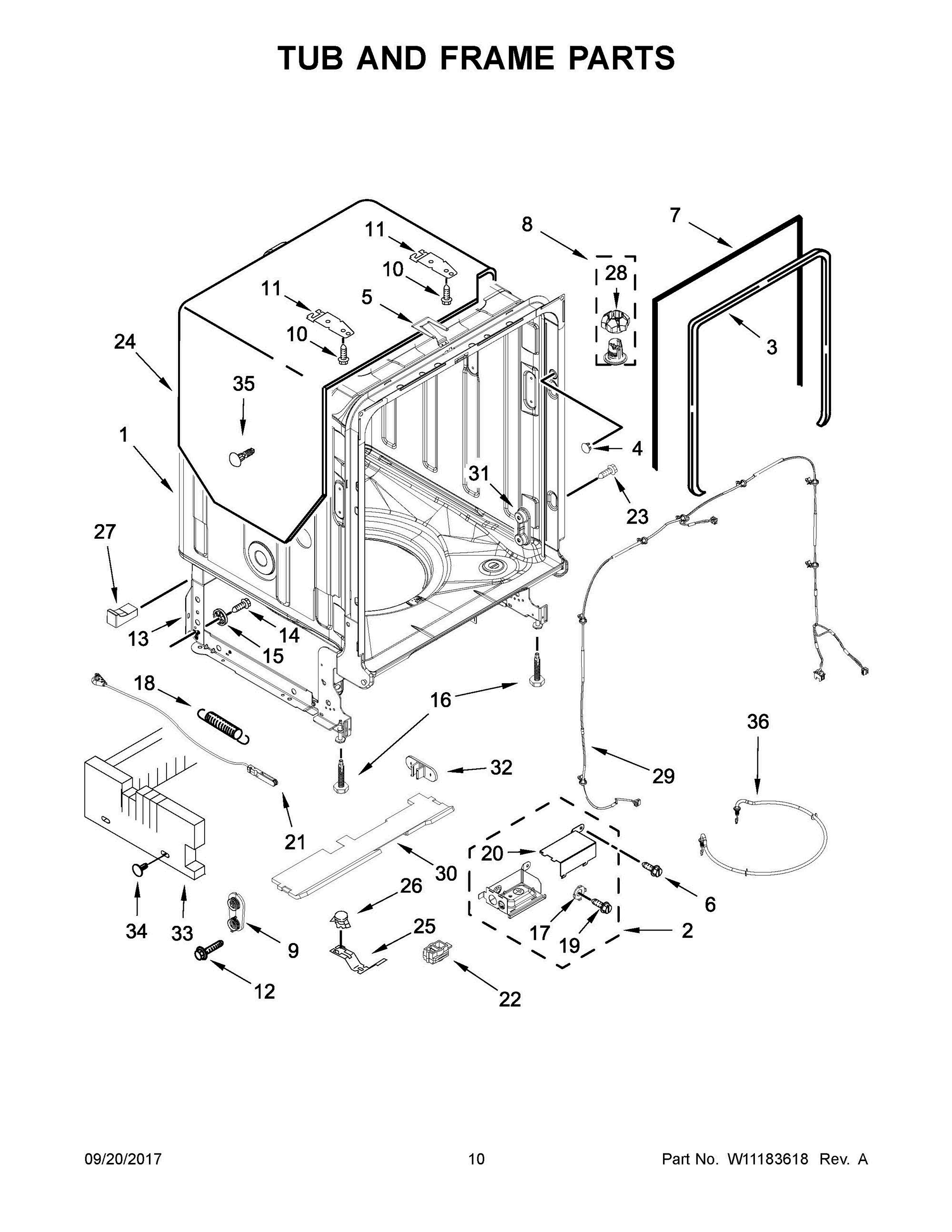 06 - TUB AND FRAME PARTS Diagram and Parts List for JDB9800CWS3  Whirlpool Dishwasher