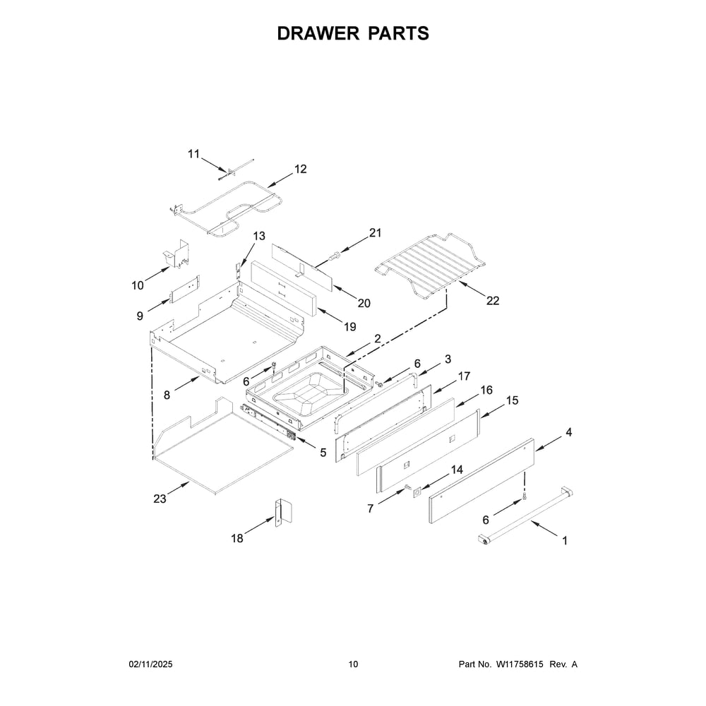 Drawer Parts Diagram and Parts List for KSGB900ESS6  KitchenAid Range