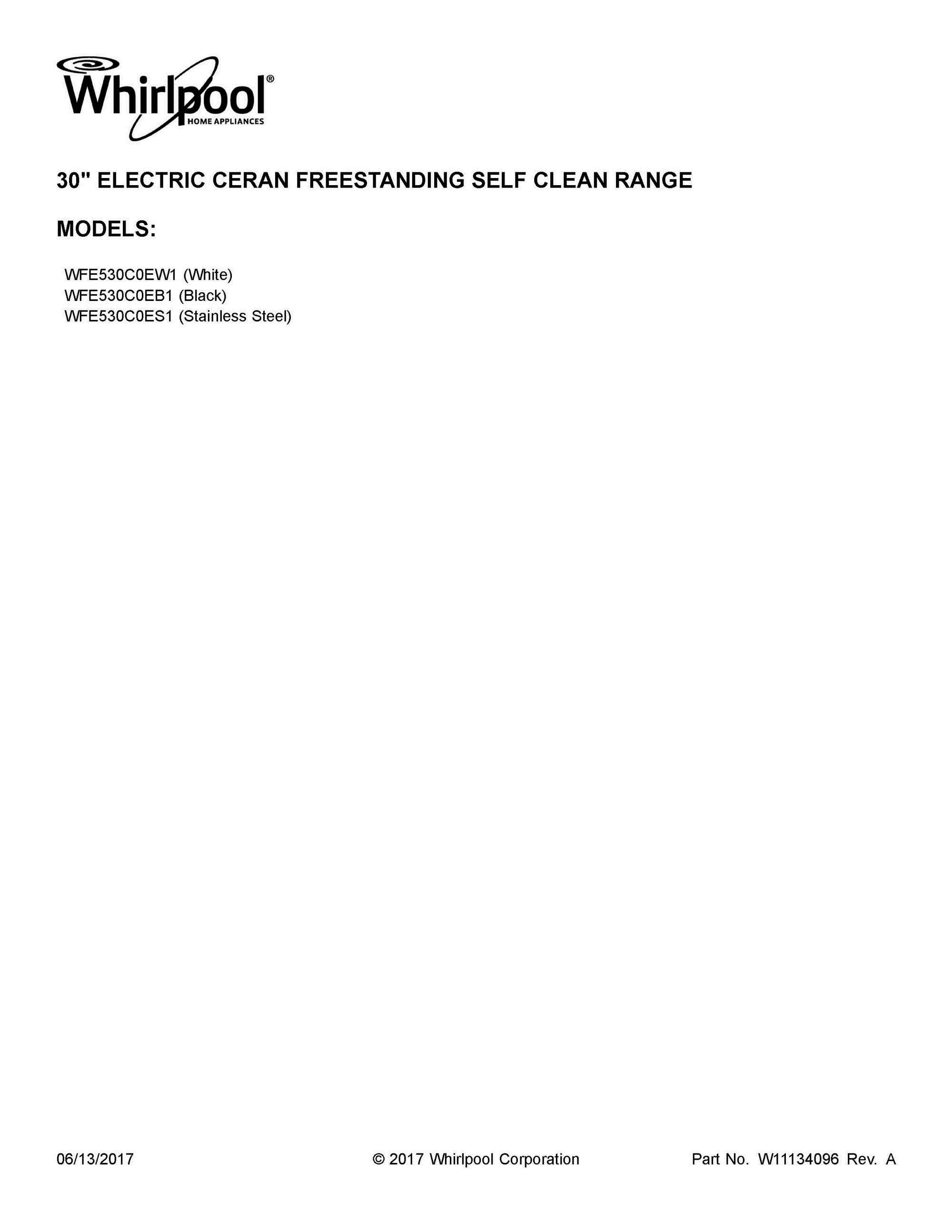 01 - COVER SHEET Diagram and Parts List for WFE530C0EB1  Whirlpool Range