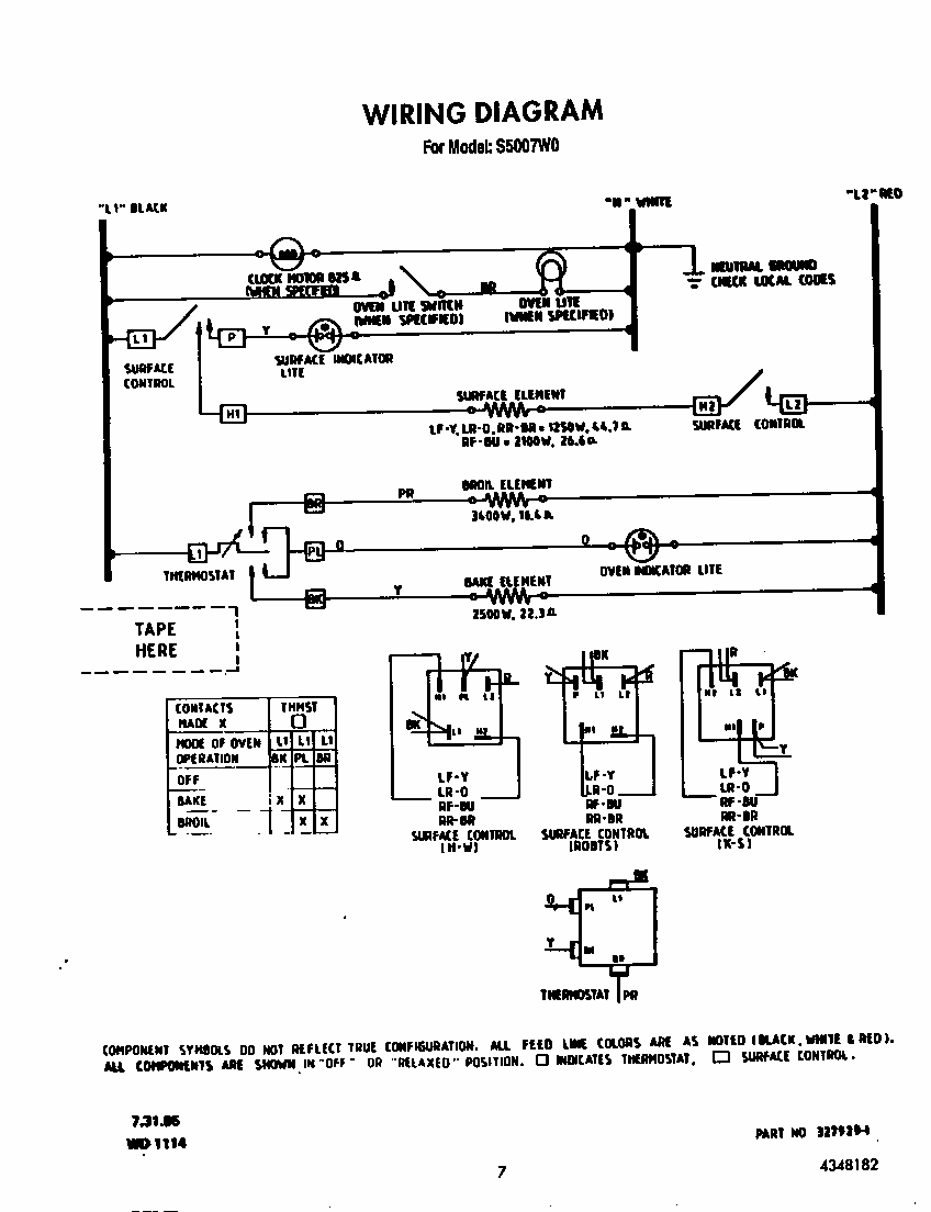 Wiring Diagram Diagram and Parts List for S5007W0  Roper Range