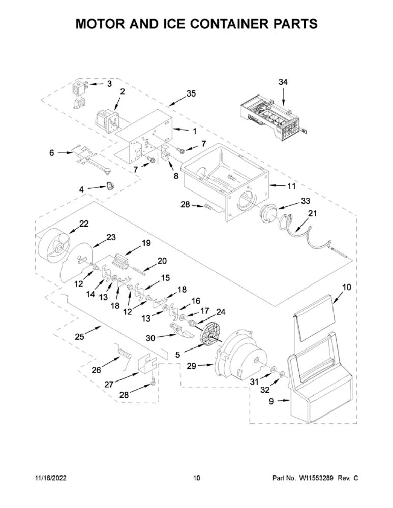 Motor And Ice Container Parts 2 Diagram and Parts List for WRS315SDHM08  Whirlpool Refrigerator