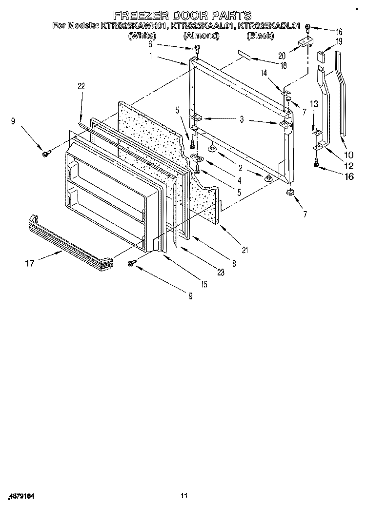 FREEZER DOOR Diagram and Parts List for KTRS25KAAL01  KitchenAid Refrigerator