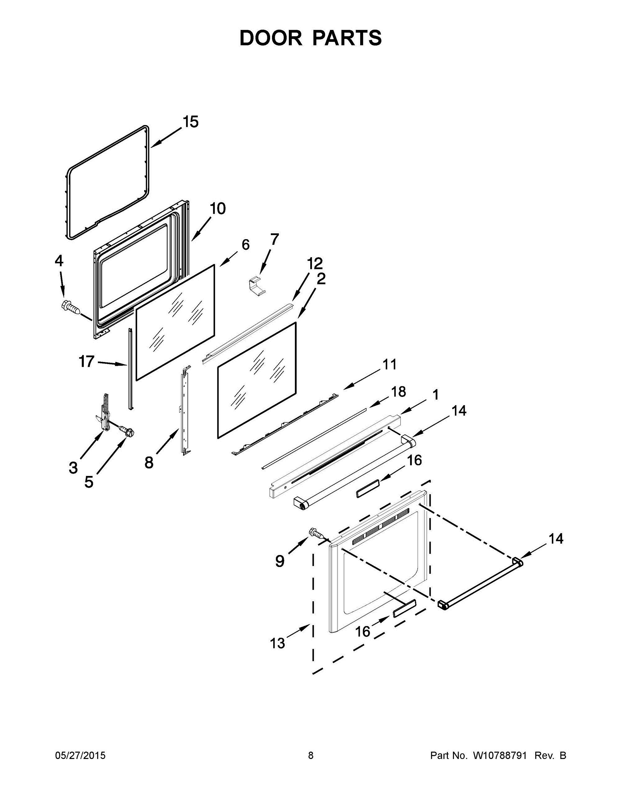 05 - DOOR PARTS Diagram and Parts List for YKFEG500EBL0  Whirlpool Range