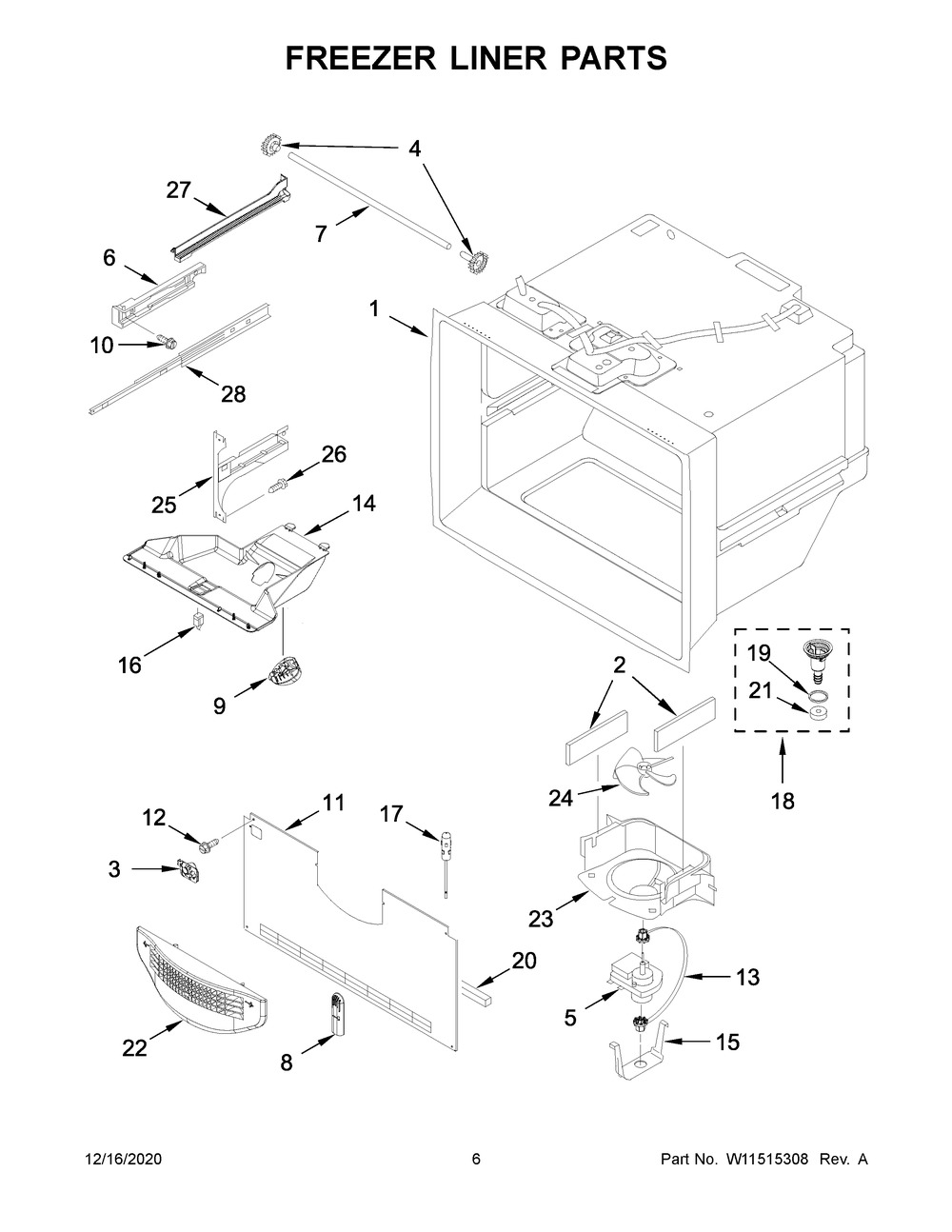 Freezer Liner Parts Diagram and Parts List for WRF532SNHV02  Whirlpool Refrigerator