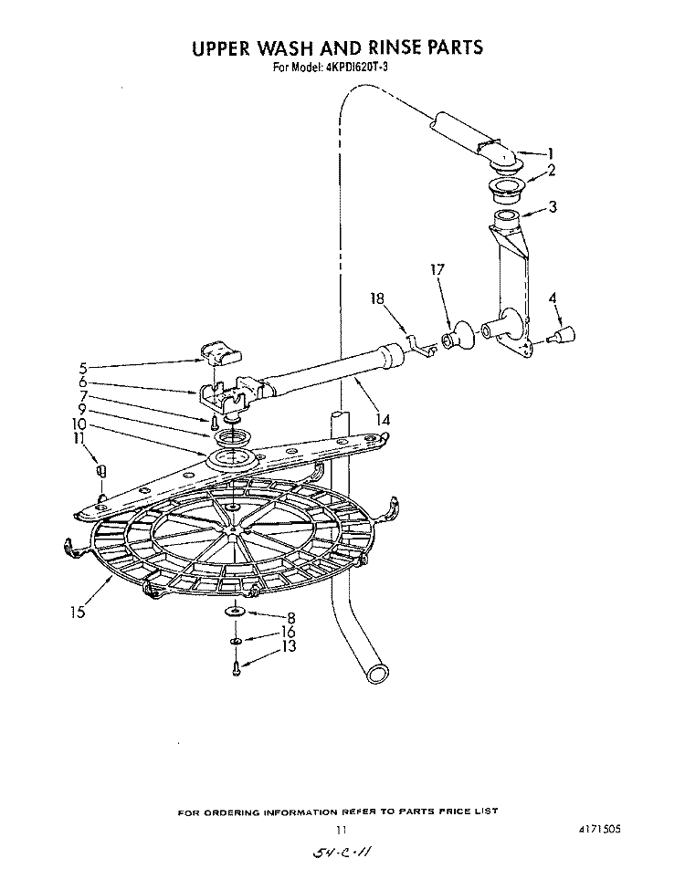 UPPER WASH AND RINSE Diagram and Parts List for 4KPDI620T3  KitchenAid Dishwasher