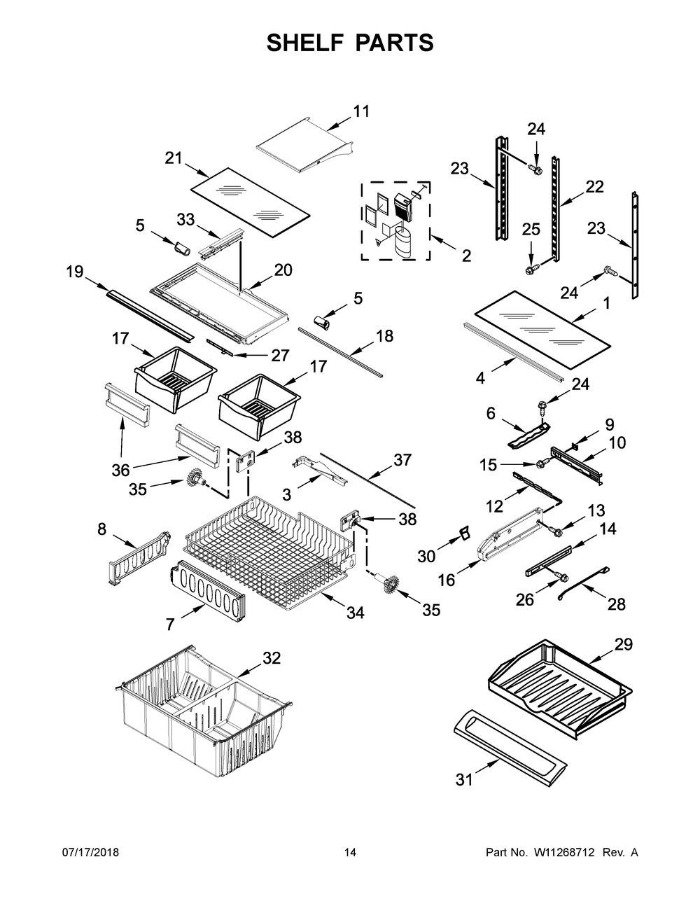 Shelf Parts Diagram and Parts List for WRF535SMHZ01  Whirlpool Refrigerator