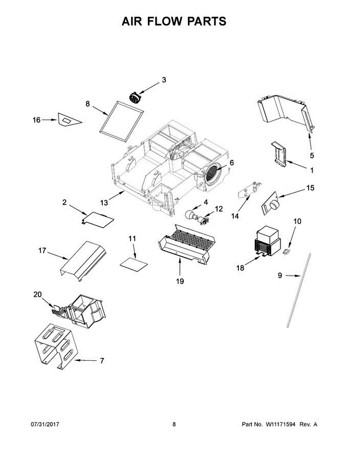 05 - Air Flow Parts Diagram and Parts List for WMH73521CS7  Whirlpool Microwave Oven Combo