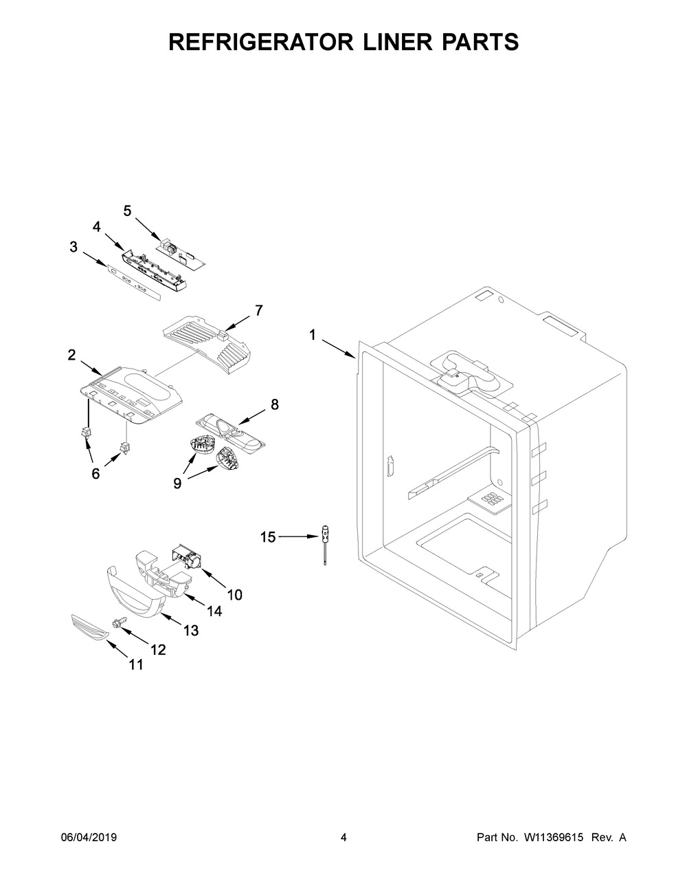 Refrigerator Liner Parts Diagram and Parts List for WRB329LFBM01  Whirlpool Refrigerator