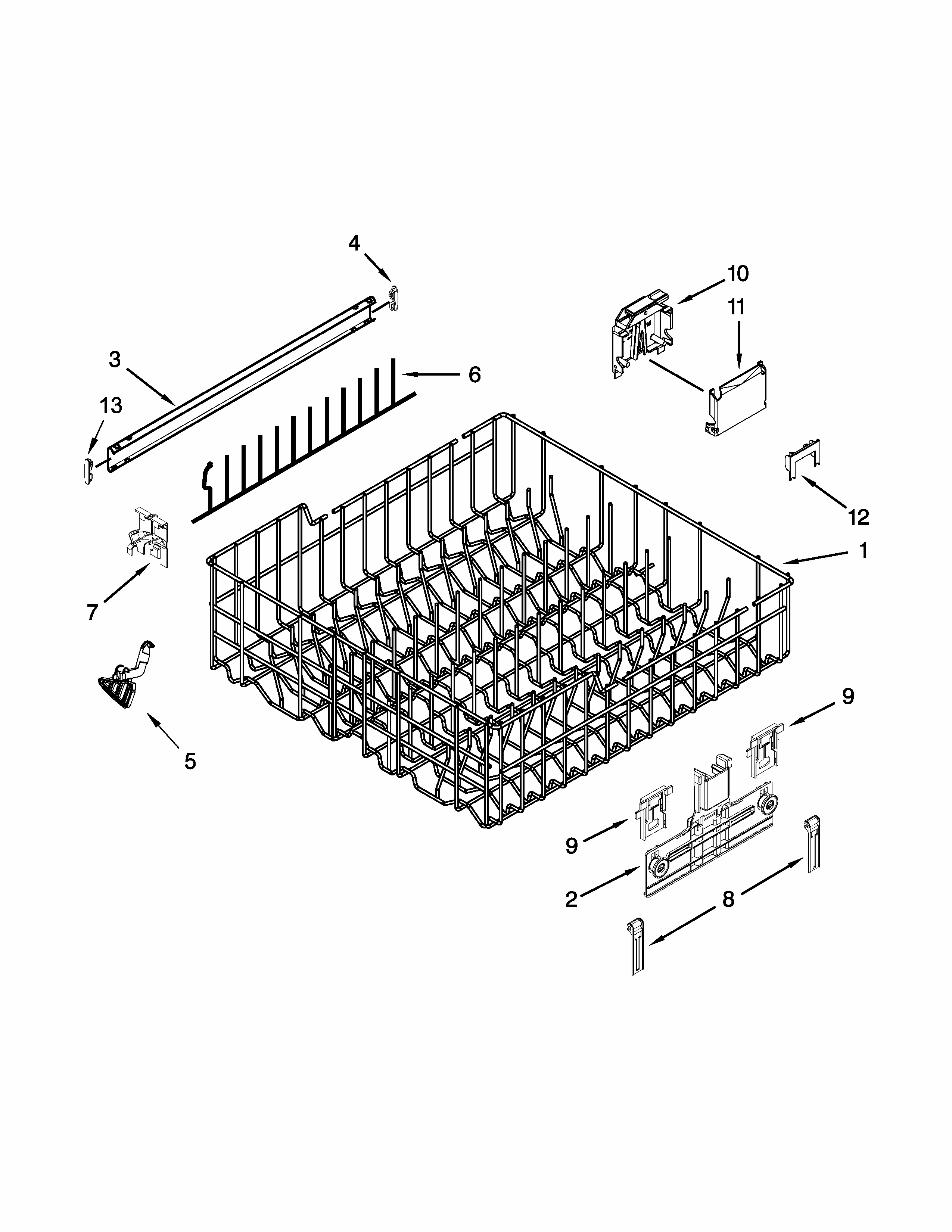Upper Rack And Track Parts Diagram and Parts List for 66513403N412  Kenmore Dishwasher