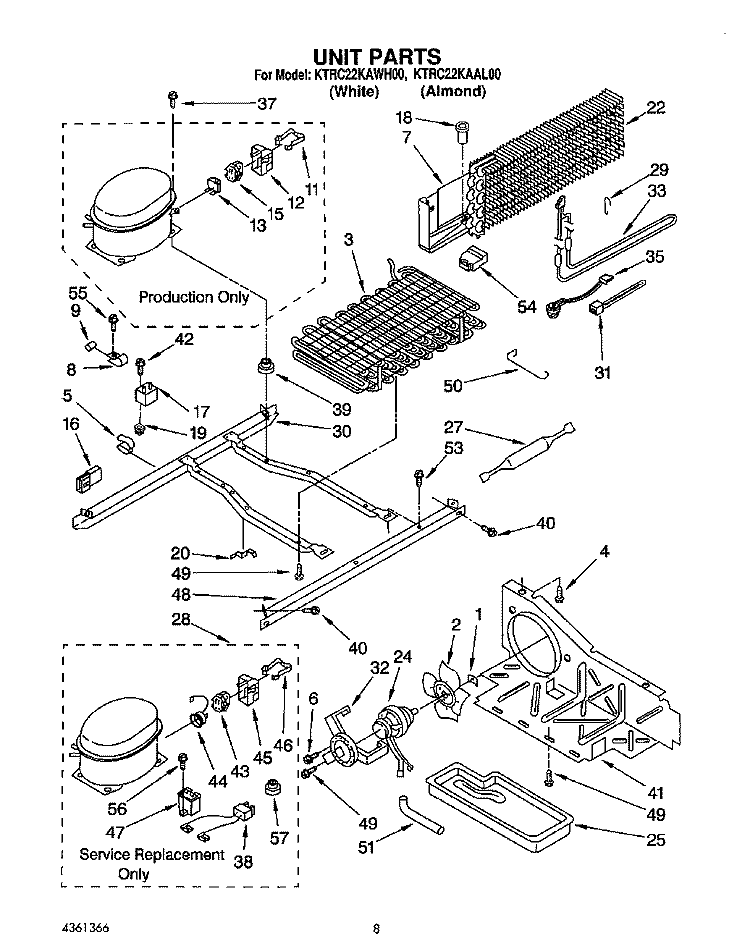 UNIT Diagram and Parts List for KTRC22KAAL00  Whirlpool Refrigerator