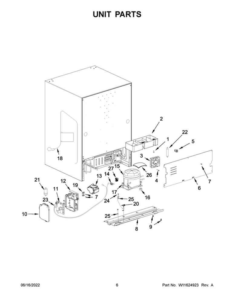 Unit Parts Diagram and Parts List for WUB50X24HV02  Whirlpool Wine and Beverage Cooler