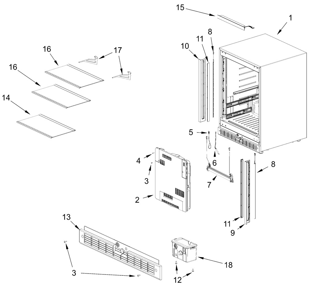 Cabinet Parts Diagram and Parts List for JURFL242HL02,JURFR242HL02  Whirlpool Wine and Beverage Cooler