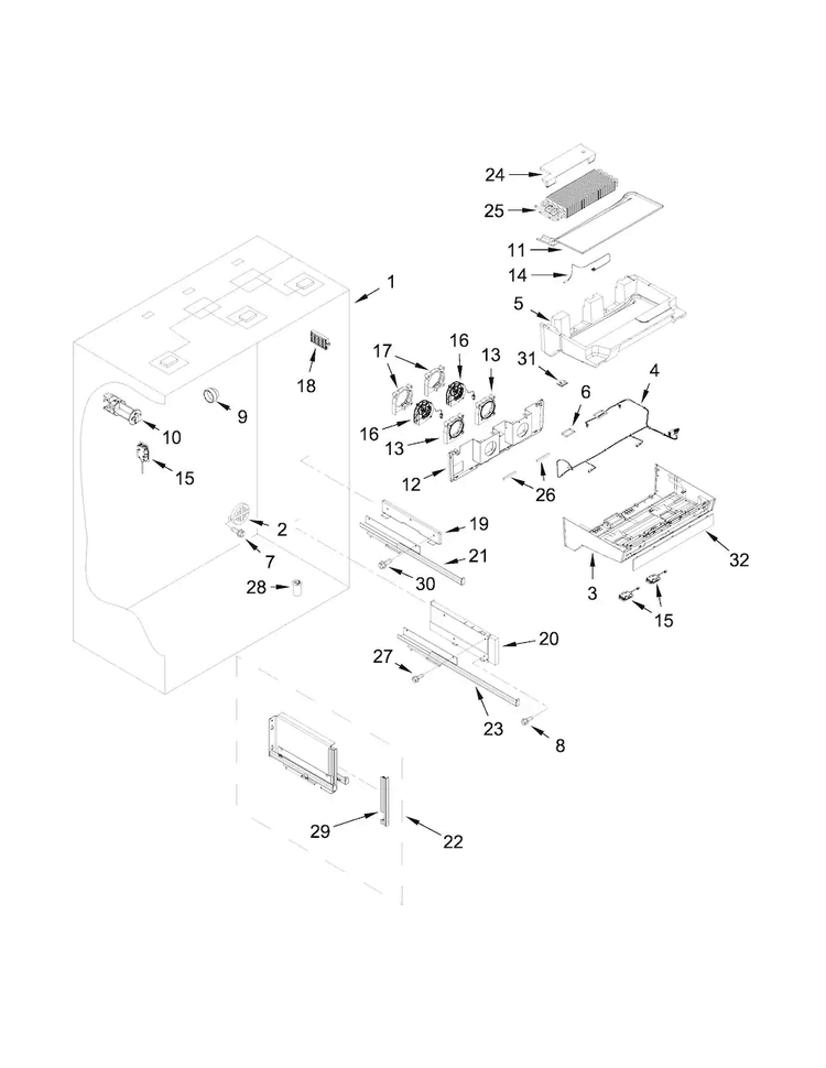 Refrigerator Liner Parts Diagram and Parts List for KBFN406EPA00  KitchenAid Refrigerator