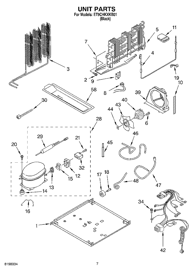 UNIT Diagram and Parts List for ET9CHKXKB01  Whirlpool Refrigerator