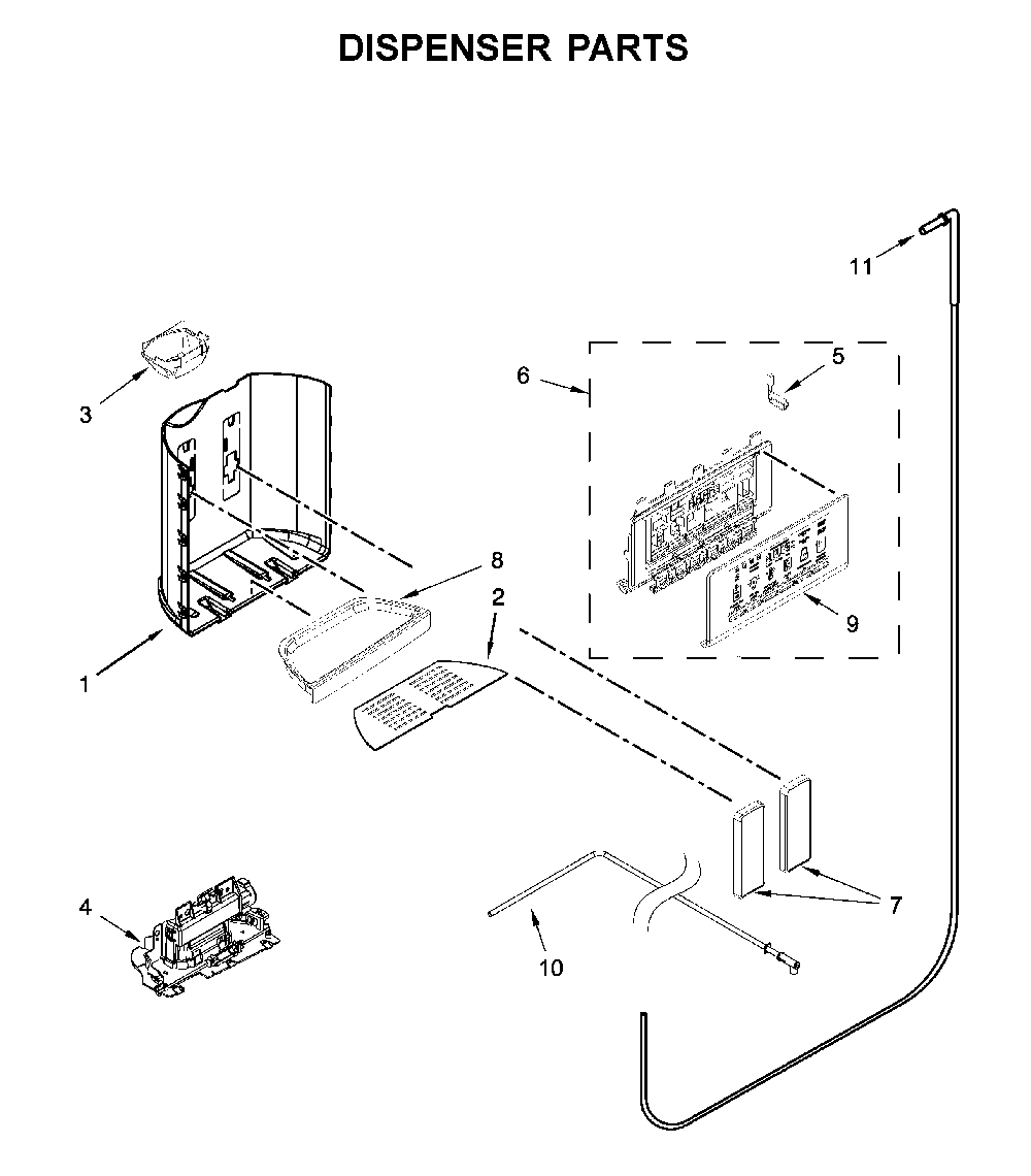 Dispenser parts Diagram and Parts List for 10651783413  Kenmore Refrigerator