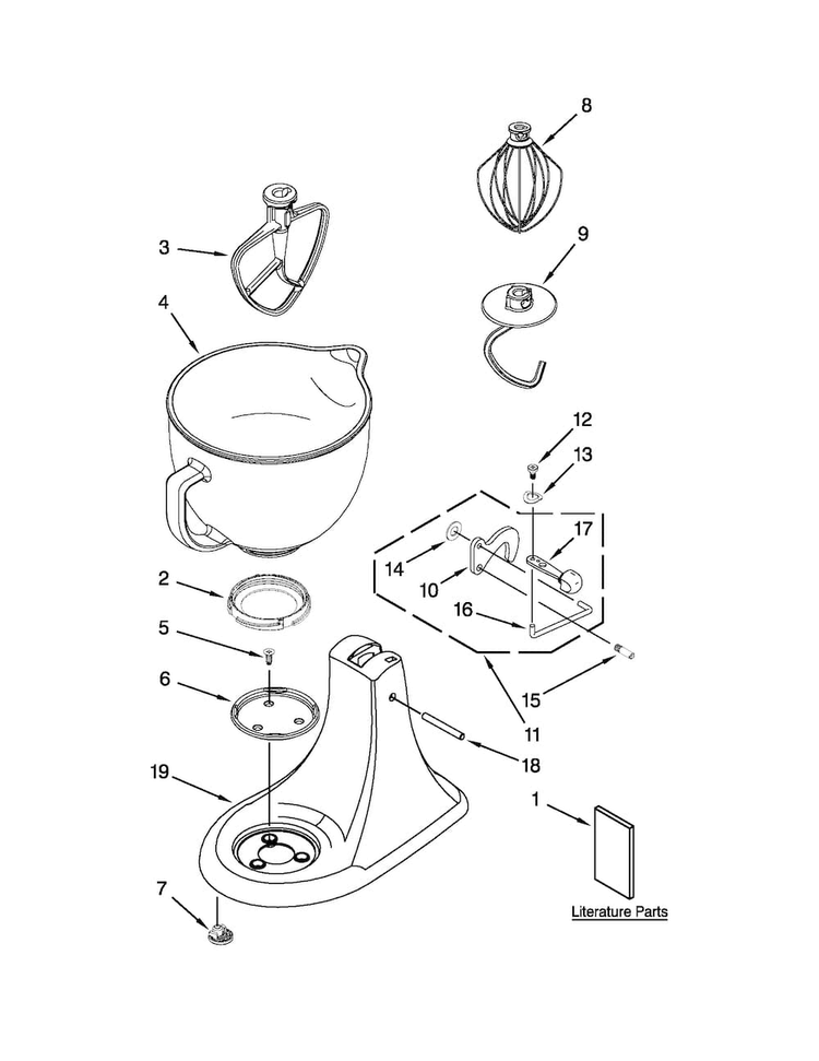 Base And Pedestal Unit Diagram and Parts List for KSM150AGBFP0  KitchenAid Mixer