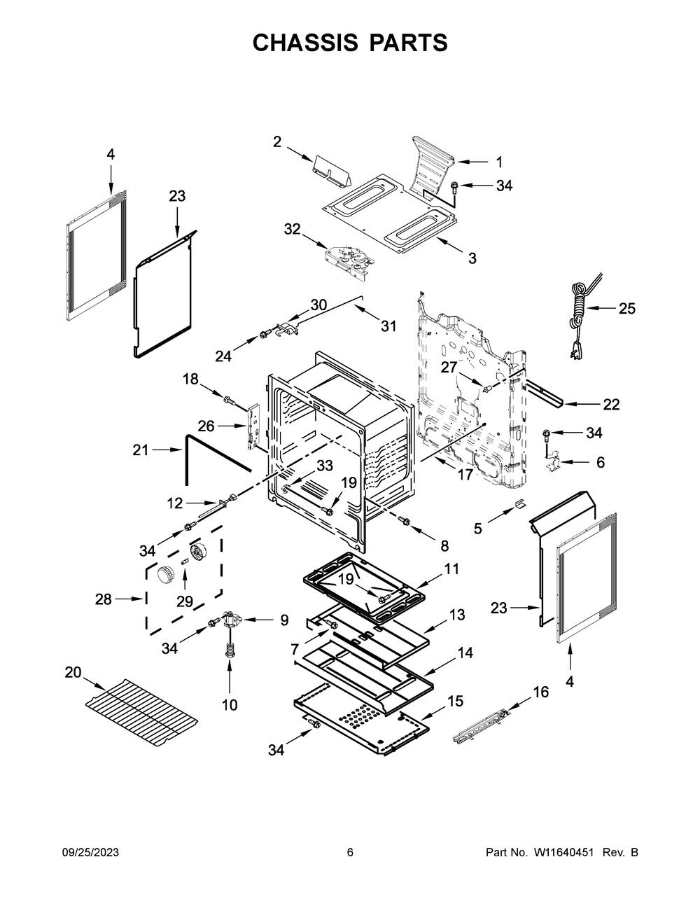 Chassis Parts Diagram and Parts List for WFG515S0MS0  Whirlpool Range