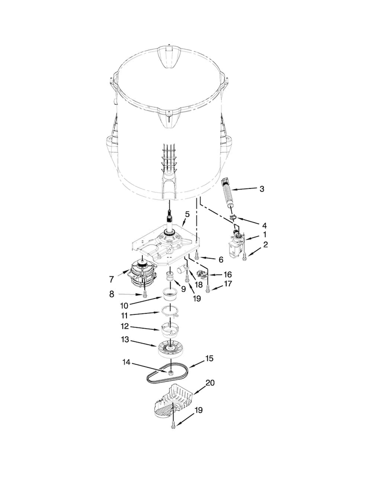 Gearcase, Motor And Pump Parts Diagram and Parts List for 11021492311  Kenmore Washer