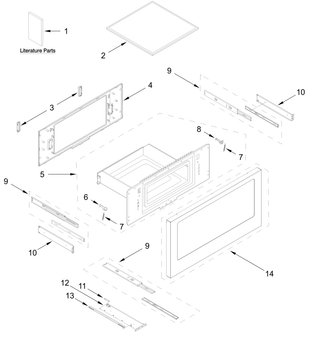 Drawer Parts Diagram and Parts List for KMBD104GSS03  Whirlpool Microwave