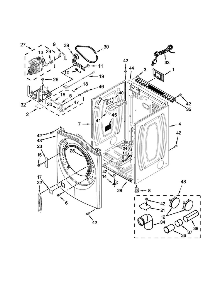 Cabinet Parts Diagram and Parts List for WGD7590FW0  Whirlpool Dryer