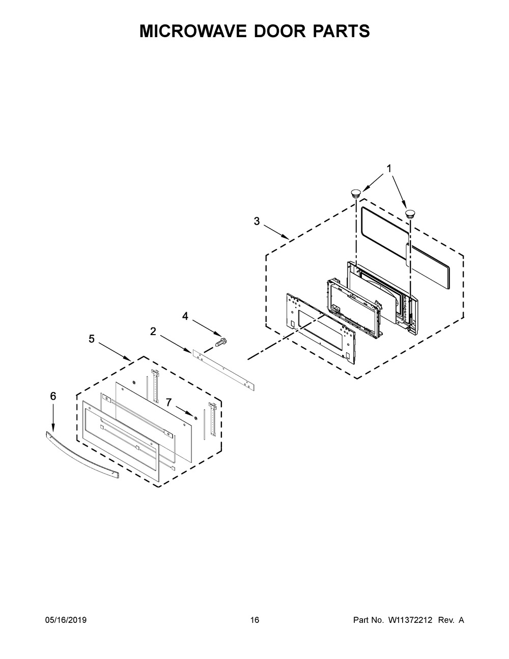 Microwave Door Parts Diagram and Parts List for WOC75EC7HS03  Whirlpool Microwave Oven Combo