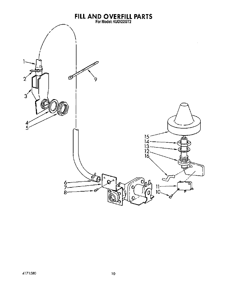 FILL AND OVERFILL Diagram and Parts List for KUDI22GT2  KitchenAid Dishwasher