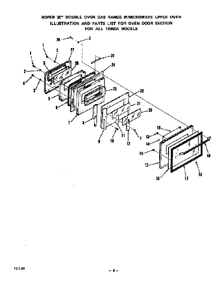 Oven Door Diagram and Parts List for 1895*0A  Roper Range